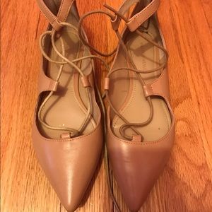 Tan leather lace up flats